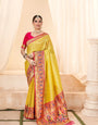 Pearl Yellow Parrot Green Weaving Paithani Tissue Silk Saree RP6