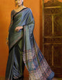 Dark Blue Printed Ajrakh Satin Crepe Saree A2