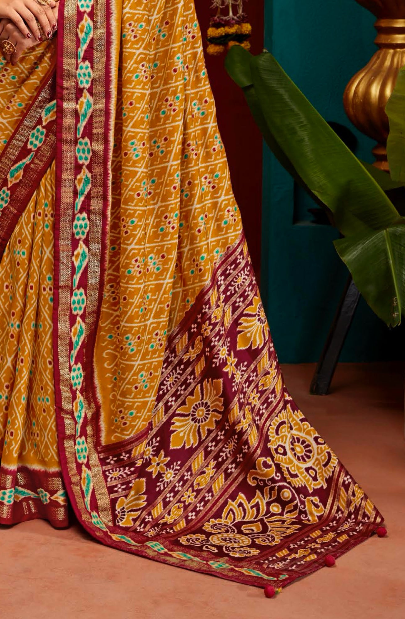 Mustard Patola Printed Silk Saree