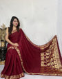 Maroon  Plain Gajji Silk Nakshi Border Pallu Saree