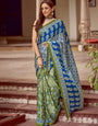 Blue New Ajrakh Printed Satin Crepe Saree