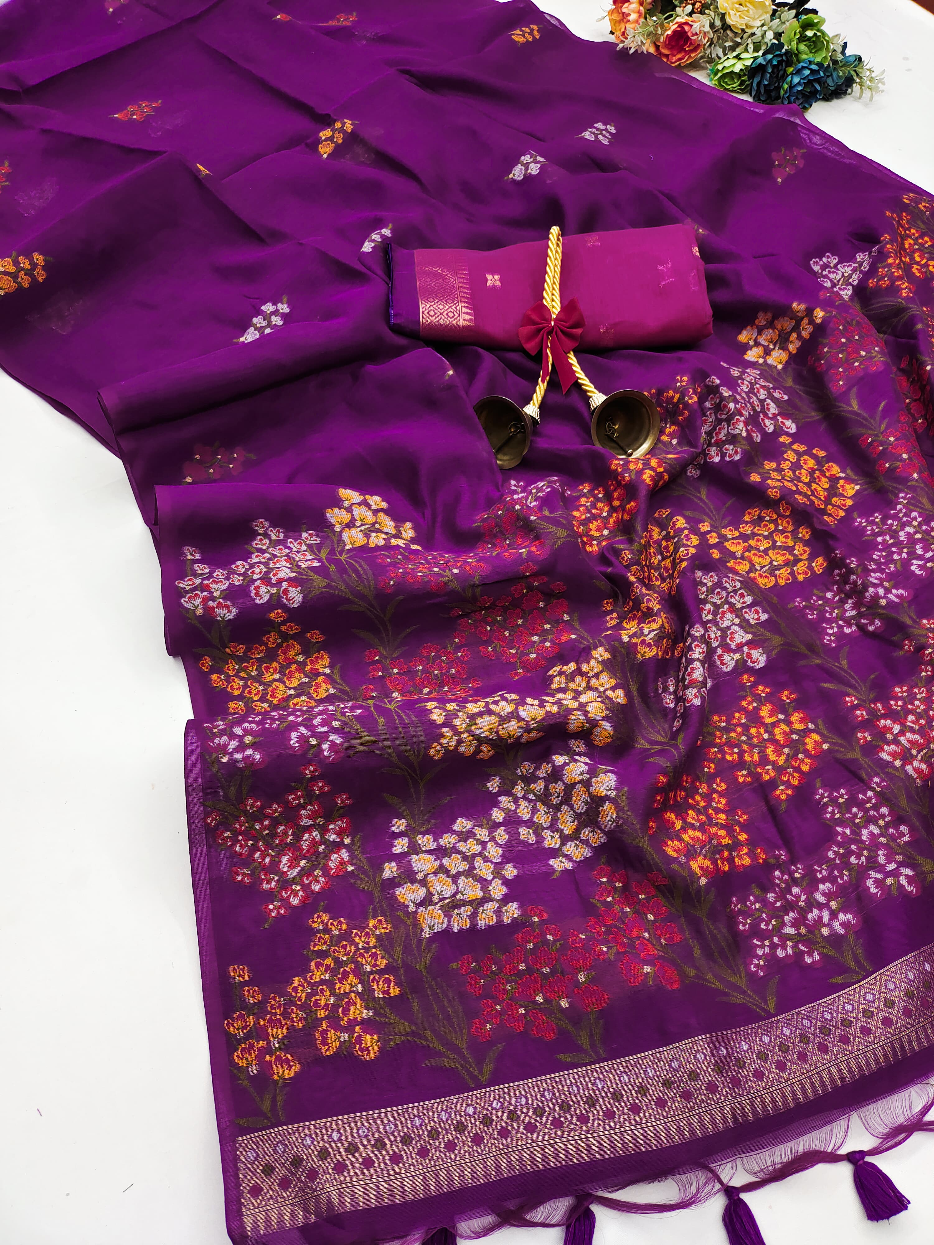 Purple Handloom Cotton Soft Silk Saree With Blouse