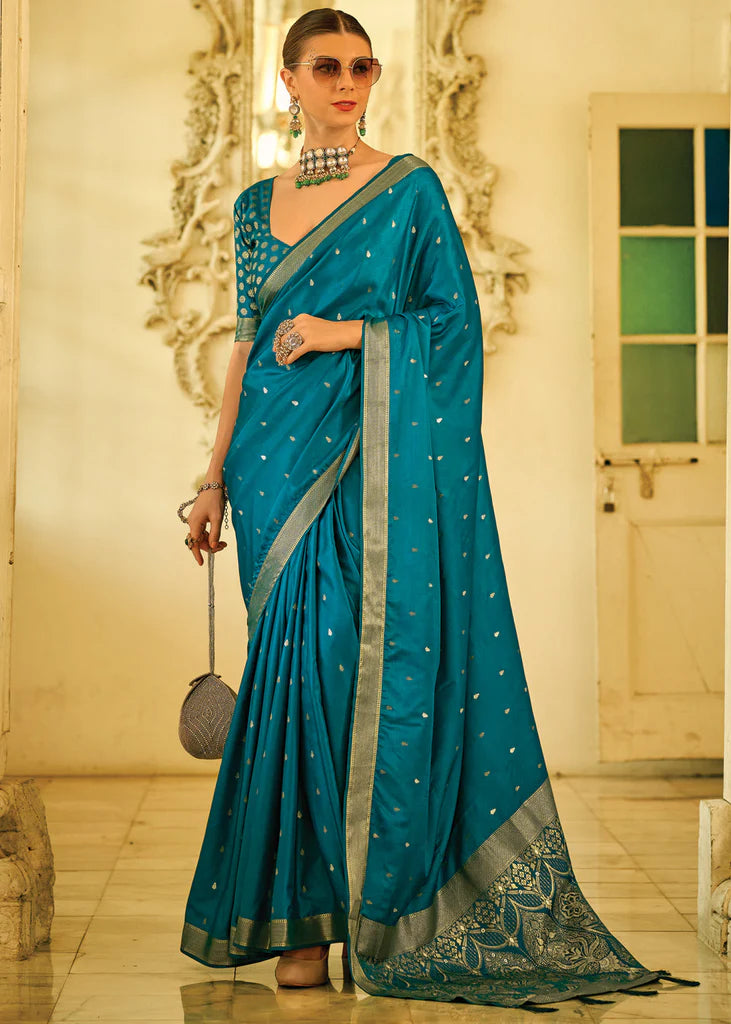 Navy Blue Traditional Banarasi Satin Silk Saree