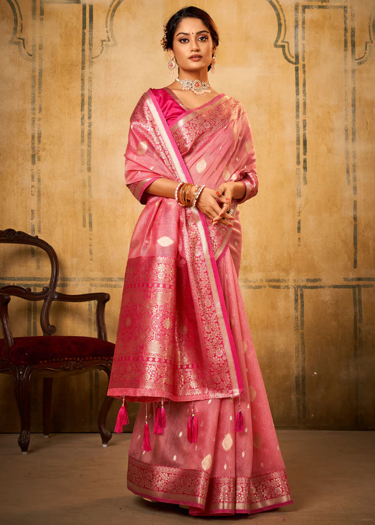 Rose Pink Traditional Banarasi Silk Saree