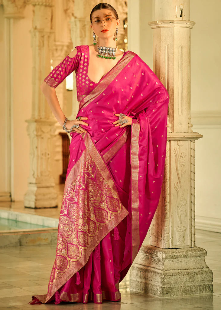 Rani Pink Traditional Banarasi Satin Silk Saree