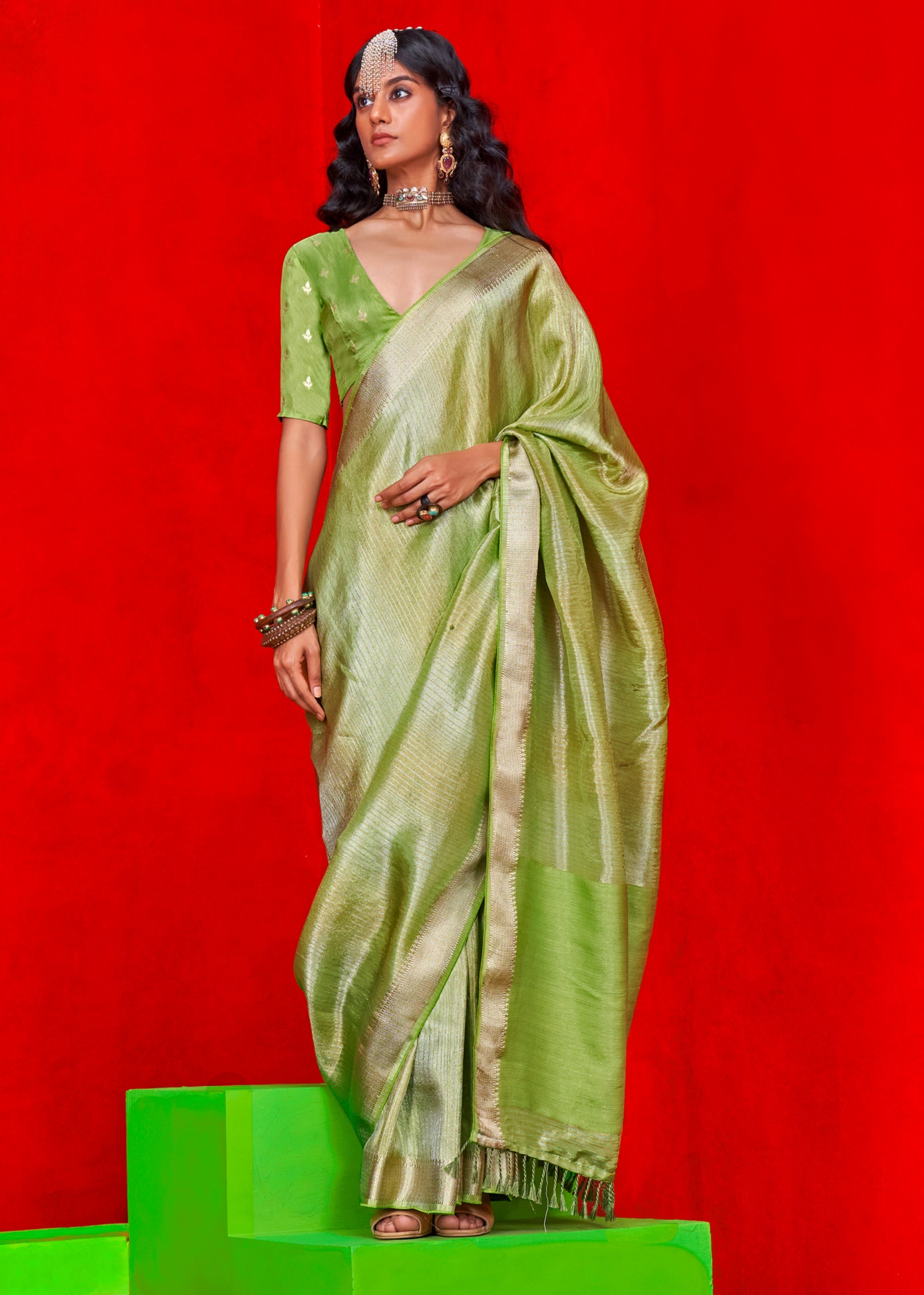 Delight Green Woven Banarasi Tissue Silk Saree