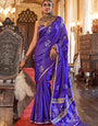Princess Blue Banarasi Satin Soft Silk Saree