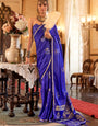 Vibrant Blue Banarasi Satin Soft Silk Saree