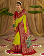 Musterd Yellow Embroidery Chikankari Patola Handloom Saree with Contrass Blouse