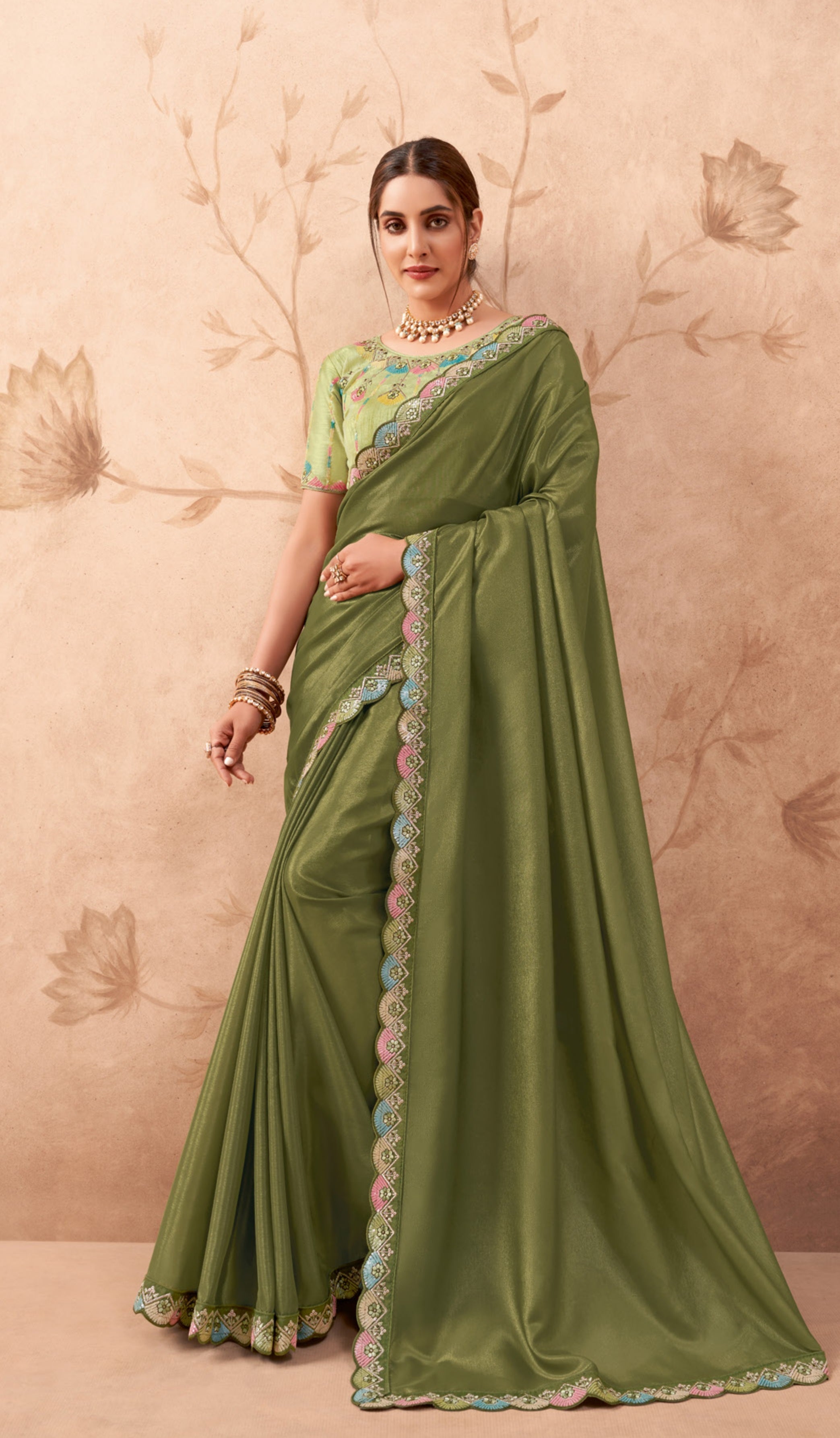 Elegant Light Green Fancy Embroidered Party Wear Saree