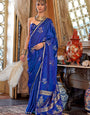 Nautical Blue Banarasi Satin Soft Silk Saree