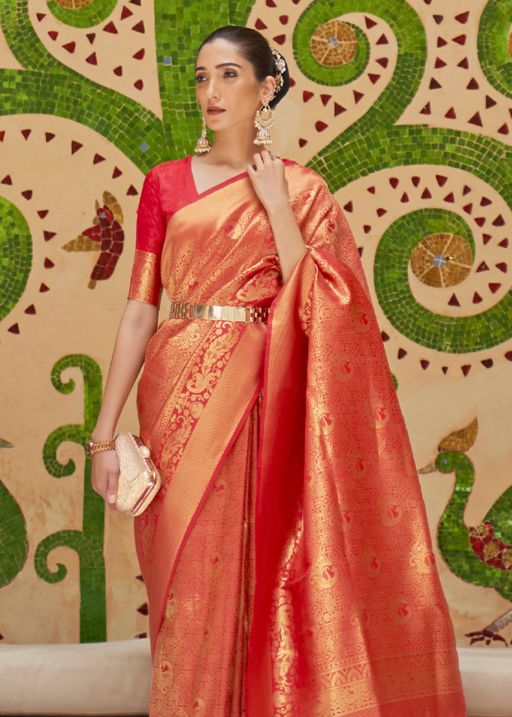 Scarlet Kanjivaram Silk Saree