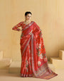 Red Flower Soft Silk Weaving Border Saree