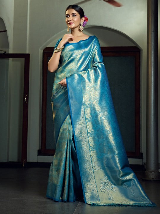 Sky Blue Kanjeevaram Silk Saree