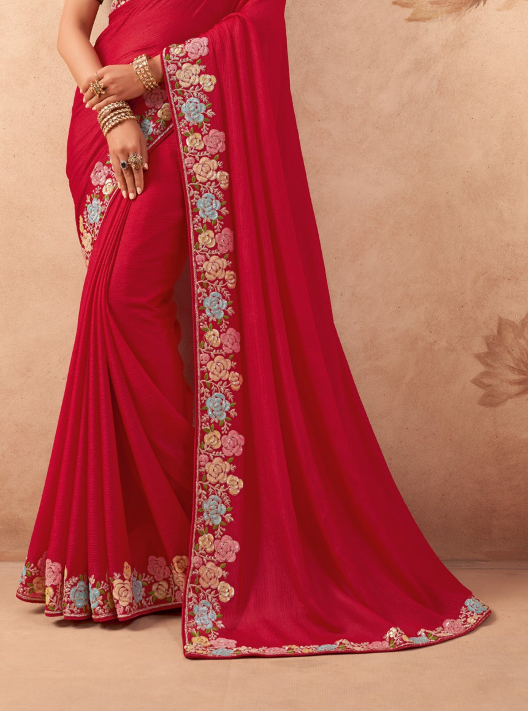 Lavish Red Fancy Embroidered Party Wear Saree