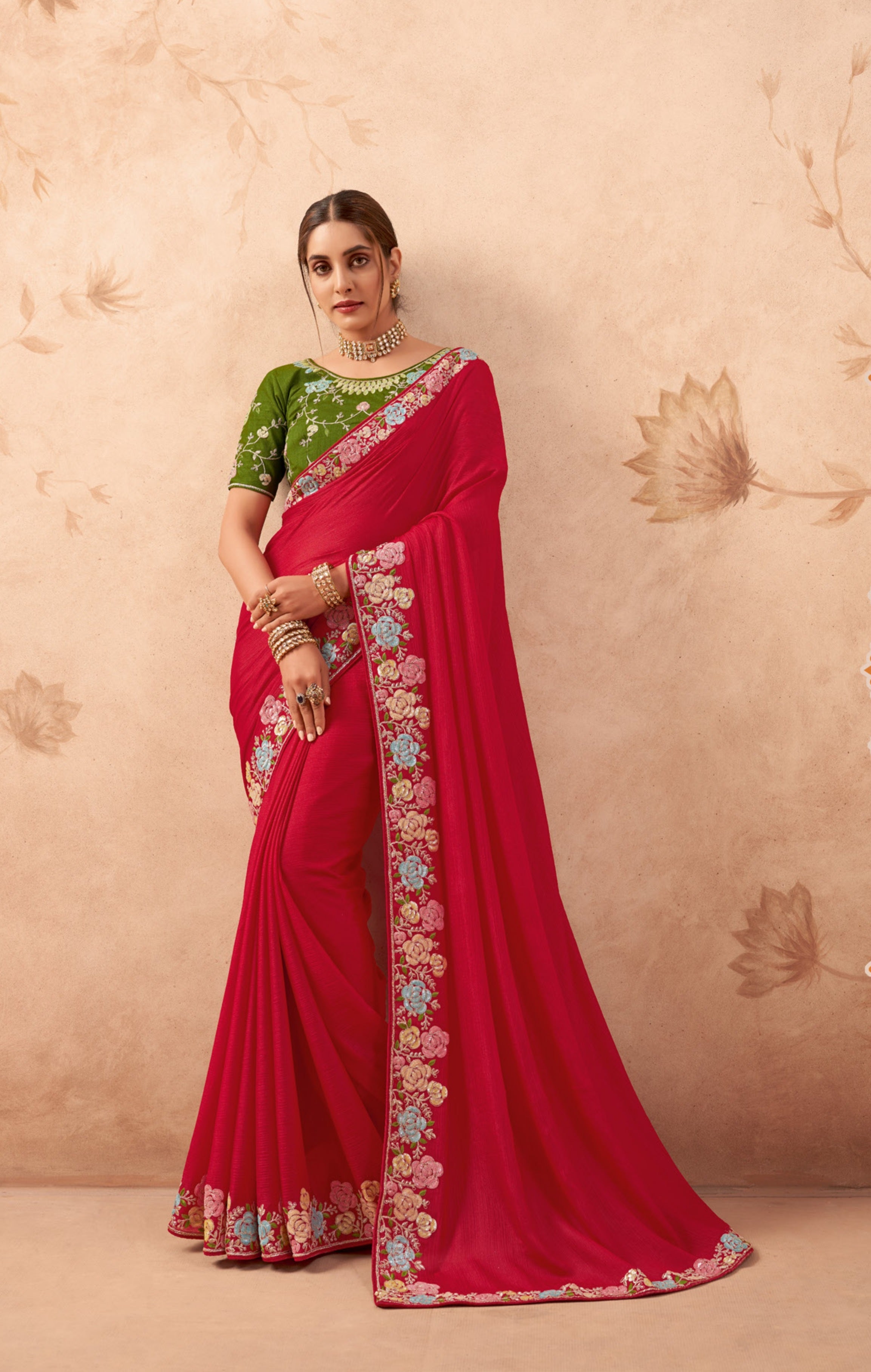 Lavish Red Fancy Embroidered Party Wear Saree