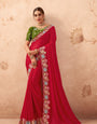 Lavish Red Fancy Embroidered Party Wear Saree