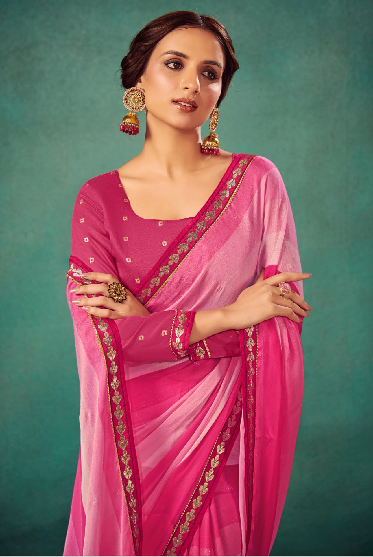 Rani Shaded Leriya Saree With Weaving Blouse