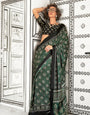 Lunar Green Printed Ajrakh Satin Crepe Saree