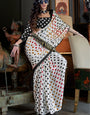 Frost White and Midnight Black Ajrakh Patola Printed Satin Crepe Saree