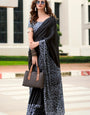 Black Fancy Printed Satin Modal Silk Sarees R2