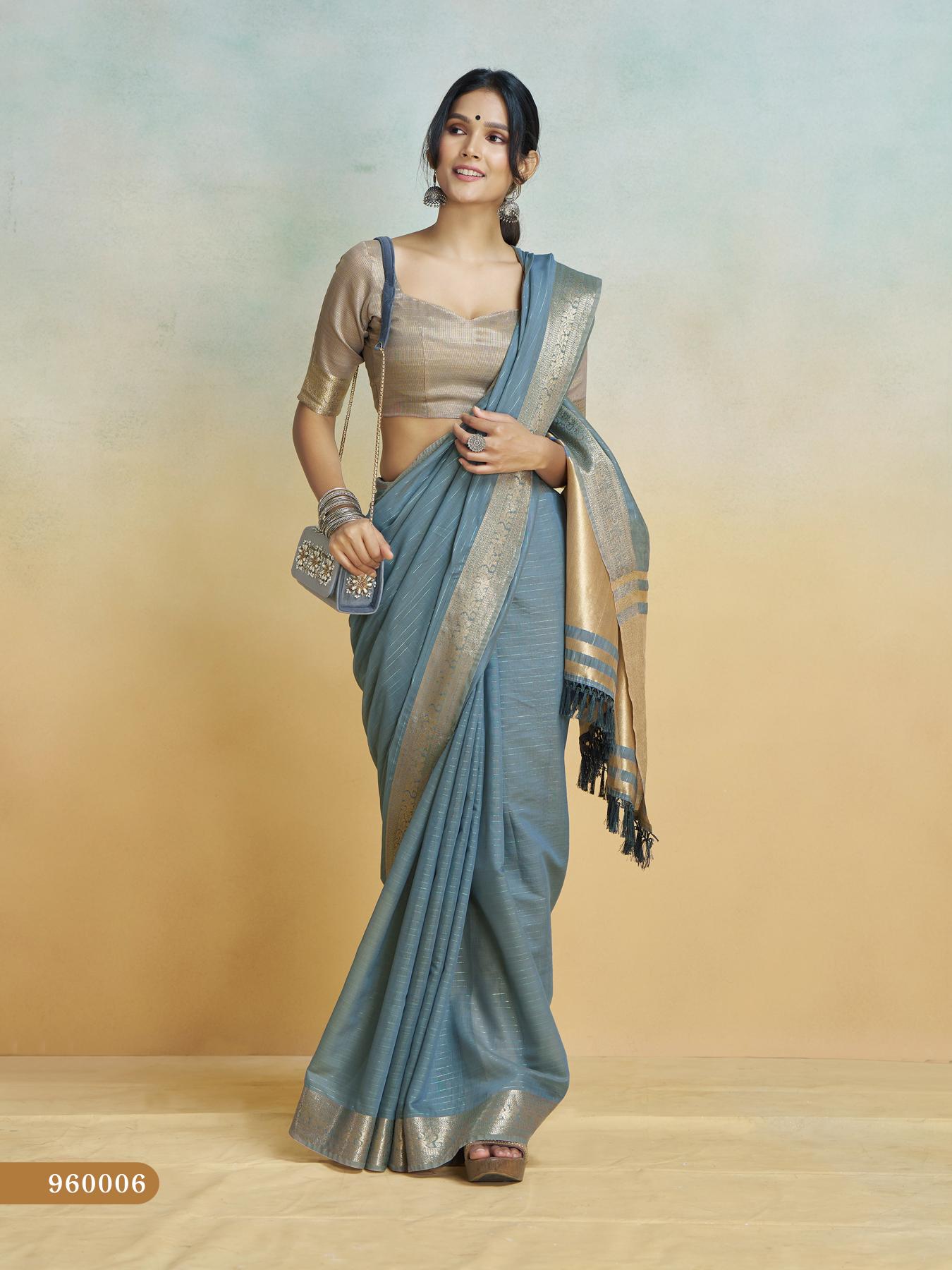 Denim Blue Handloom Woven Linen Sot Silk Saree