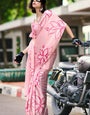 Luxurious Pink Printed Satin Modal Silk Sarees R2