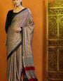 Clay Black Printed Ajrakh Satin Crepe Saree A2