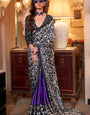 Black and blue Ajrakh Patola Printed Satin Crepe Saree