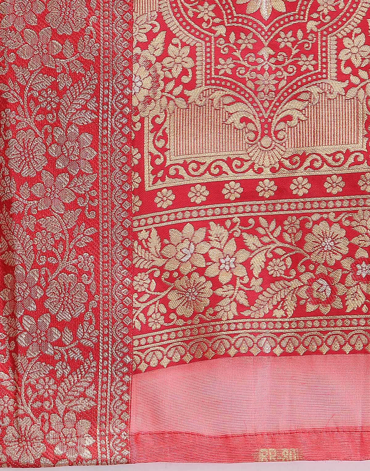 Coral Peach Traditional Banarasi Silk Saree