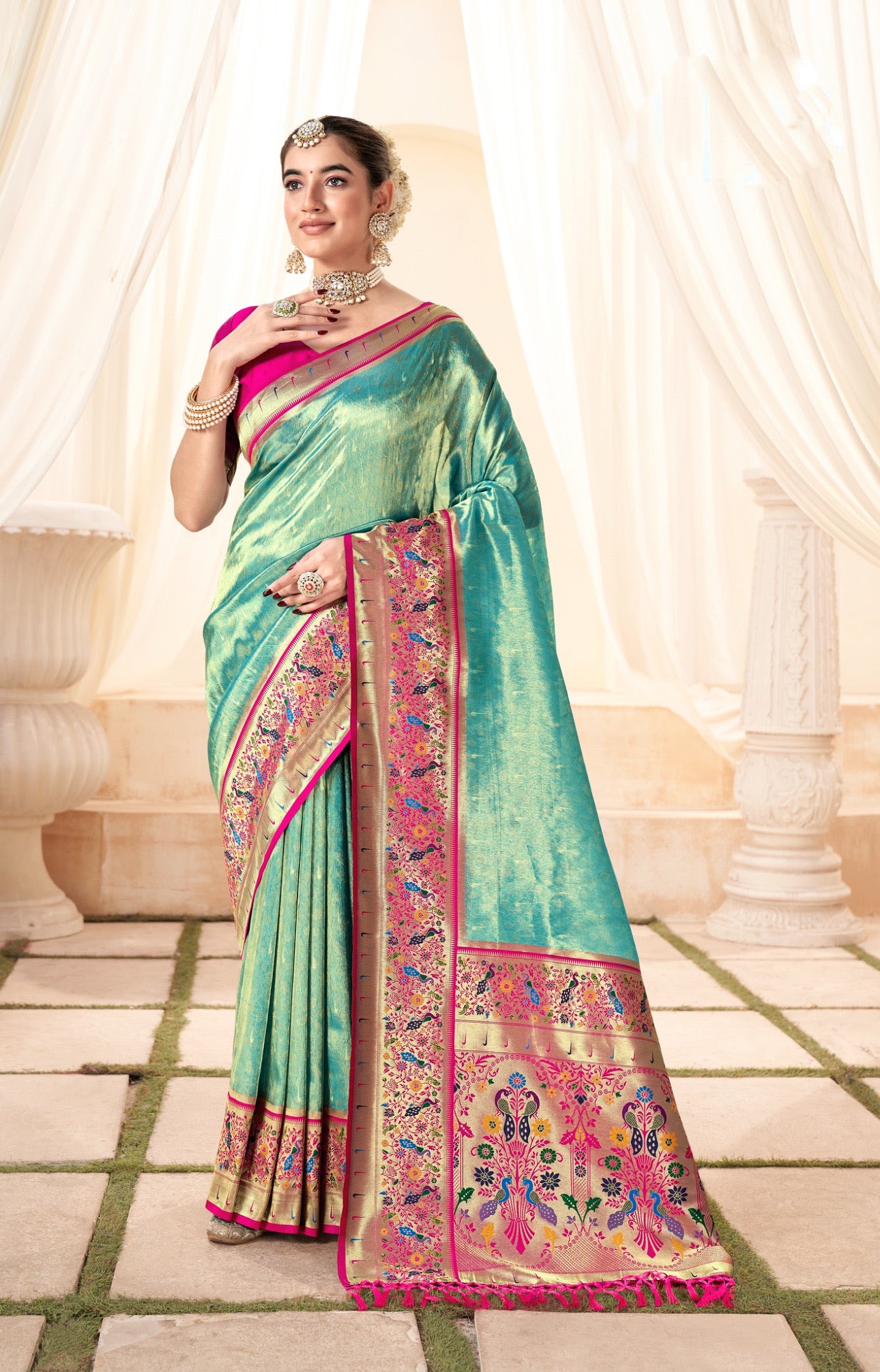 Summer Soft Green Weaving Paithani Tissue Silk Saree RP6