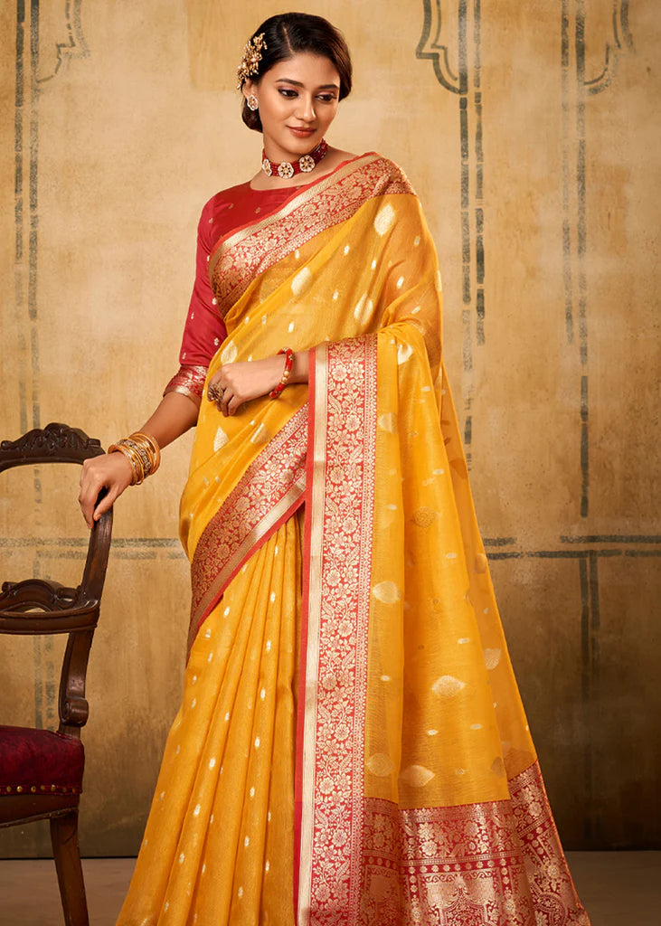 Mustard Traditional Banarasi Silk Saree