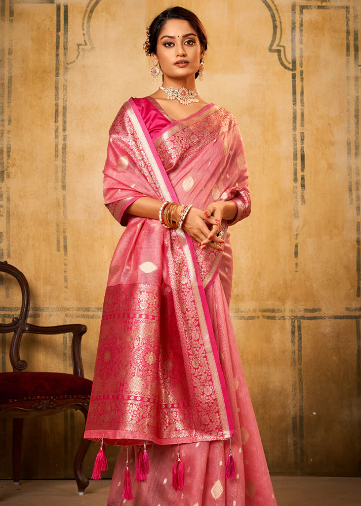 Rose Pink Traditional Banarasi Silk Saree