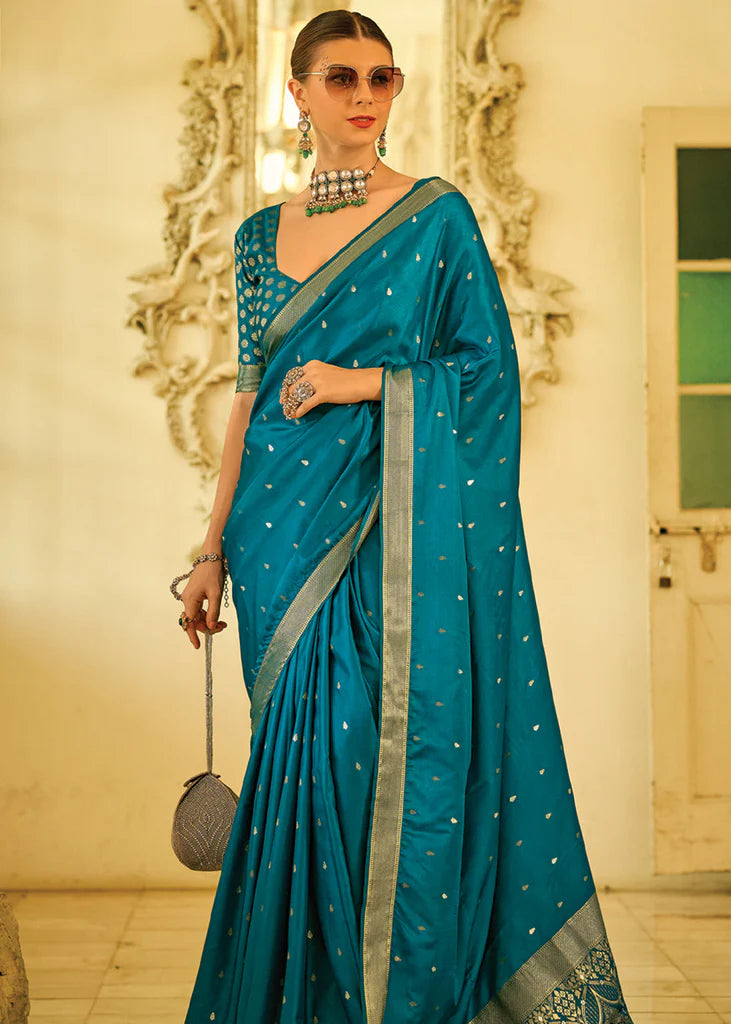 Navy Blue Traditional Banarasi Satin Silk Saree