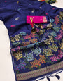Navy Blue Handloom Cotton Soft Silk Saree With Blouse