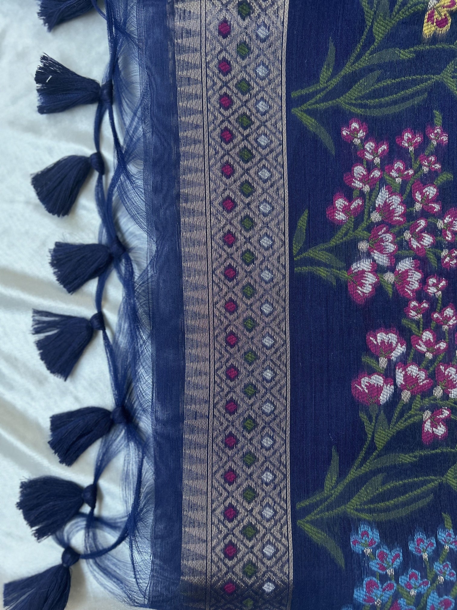 Navy Blue Handloom Cotton Soft Silk Saree With Blouse