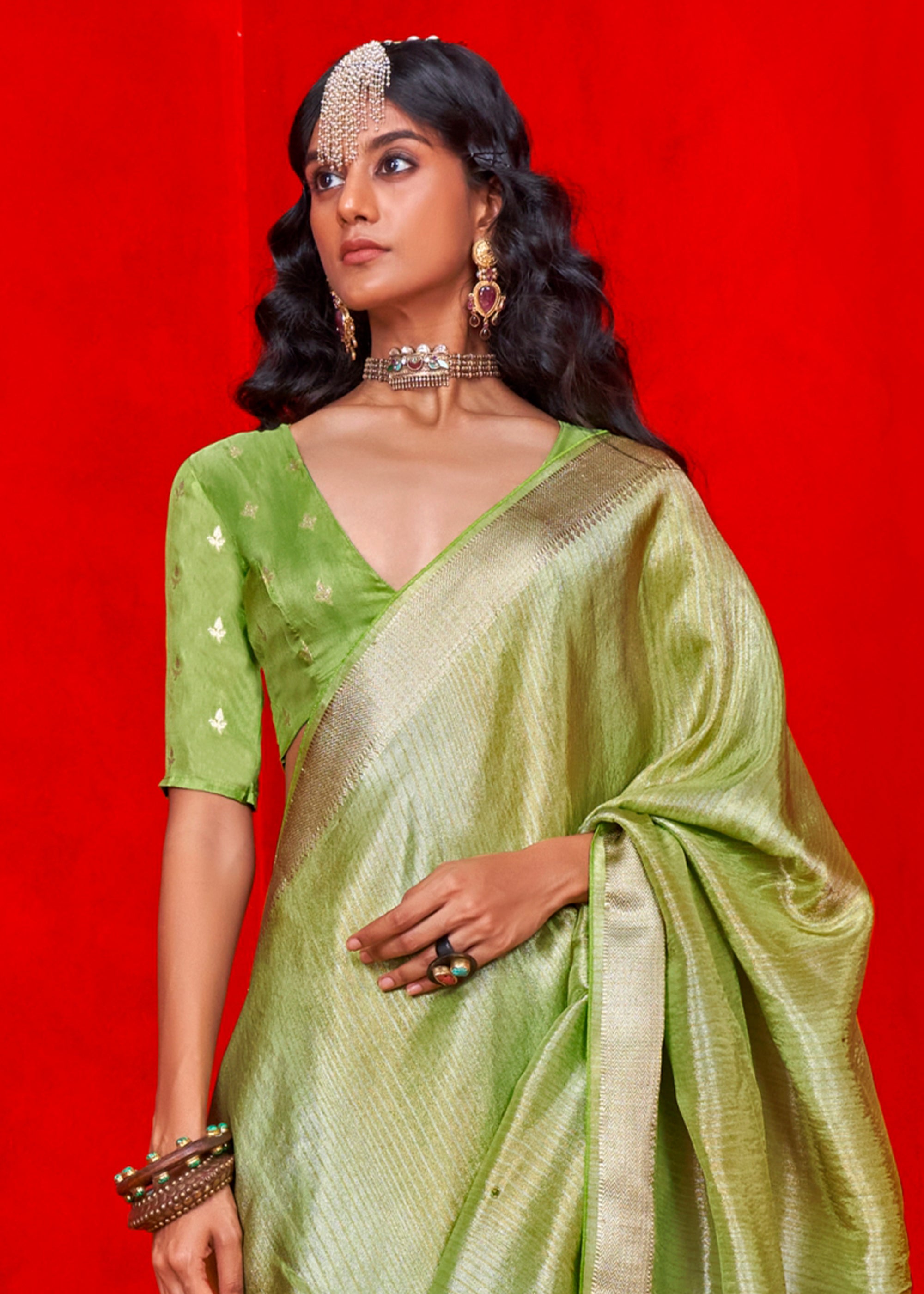 Delight Green Woven Banarasi Tissue Silk Saree