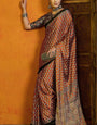 Brown Printed Ajrakh Satin Crepe Saree A2