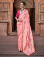 Pink Satin Silk Saree With Tassels