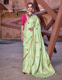 Green Satin Silk Saree With Tassels