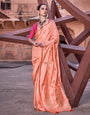 Peach Satin Silk Saree With Tassels