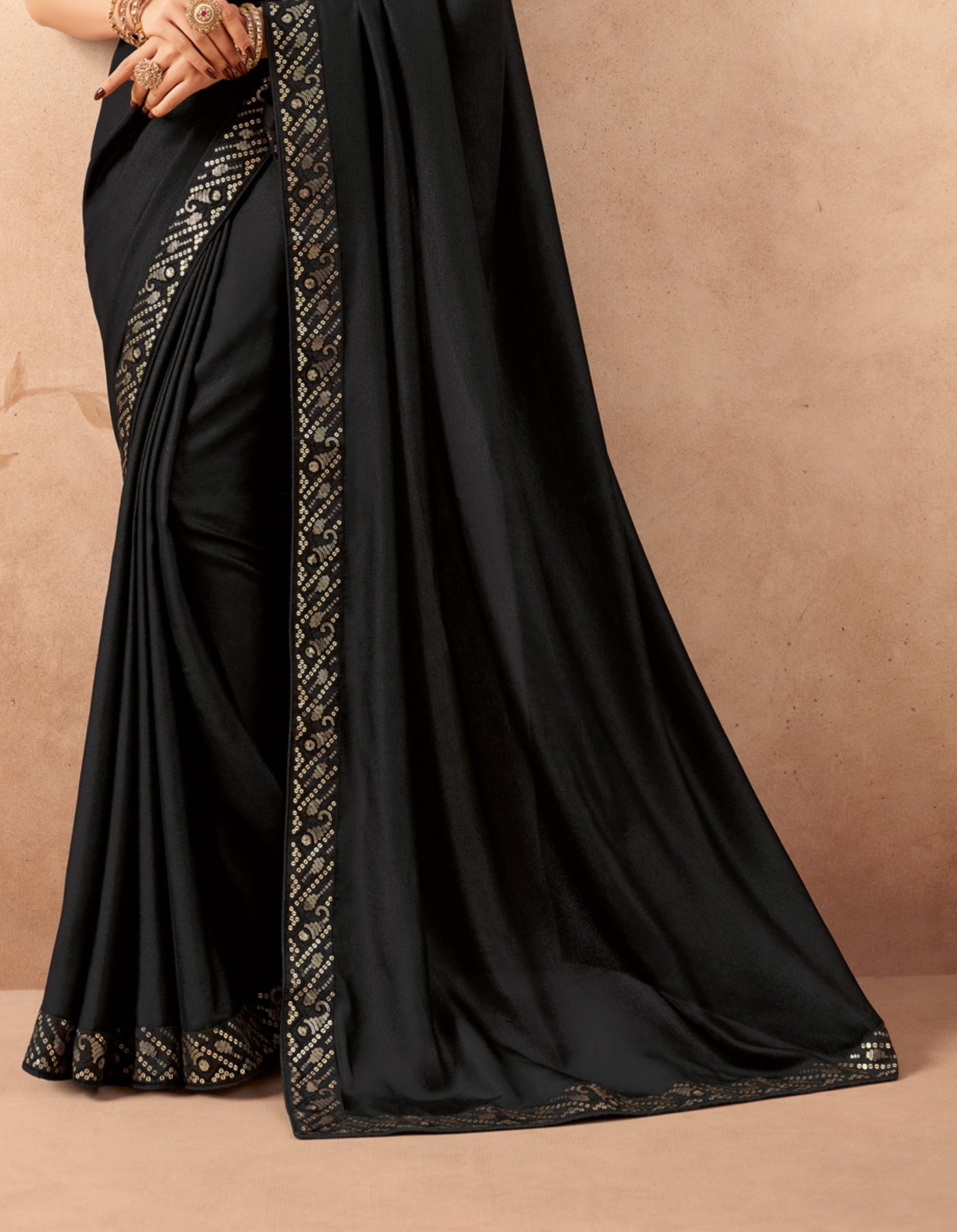 Gorgeous Black Fancy Embroidered Party Wear Saree