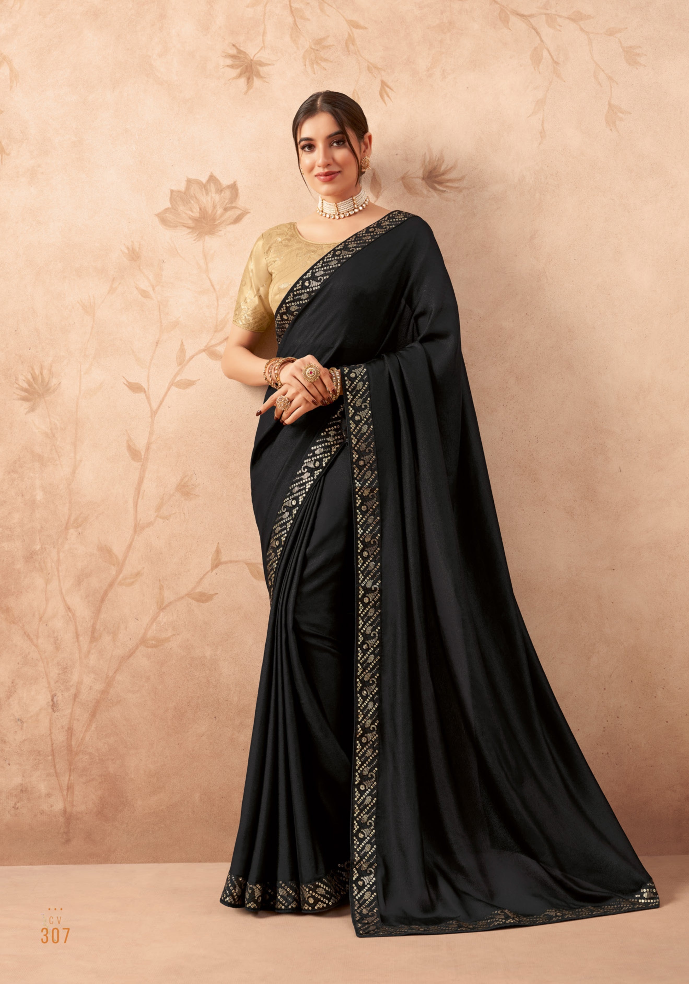 Gorgeous Black Fancy Embroidered Party Wear Saree