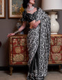 Black Ajrakh Patola Printed Satin Crepe Saree