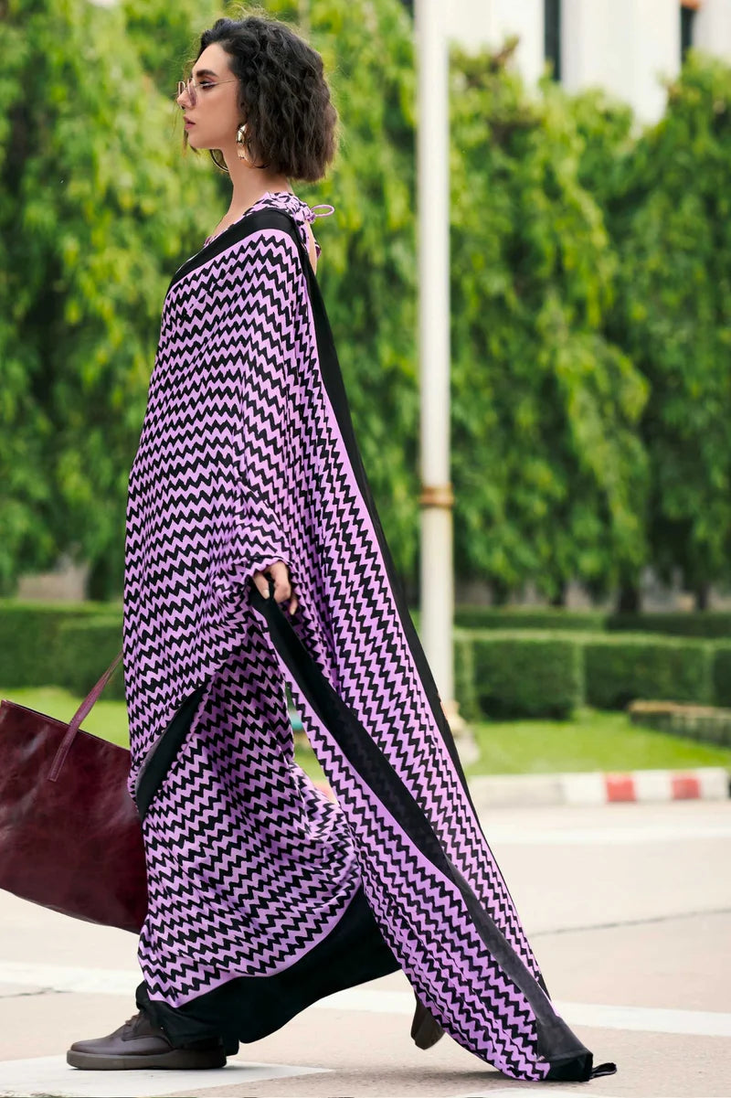 Pretty Purple Printed Satin Modal Silk Sarees R2