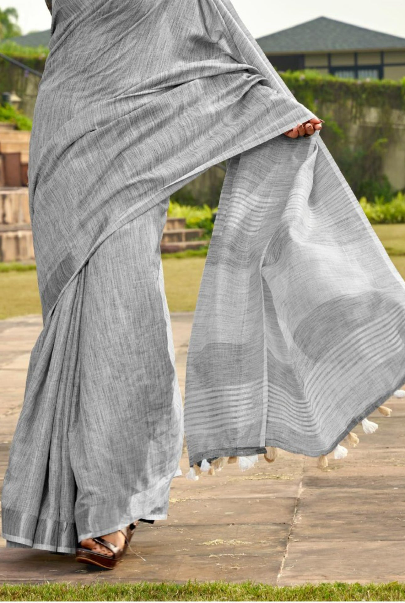 Silver Gray casual Linen Saree RP2￼