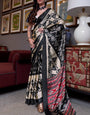 Rich Black Ajrakh Patola Printed Satin Crepe Saree