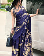 Blue Fancy Printed Satin Modal Silk Sarees R2