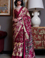 Royal Maroon Ajrakh Patola Printed Satin Crepe Saree