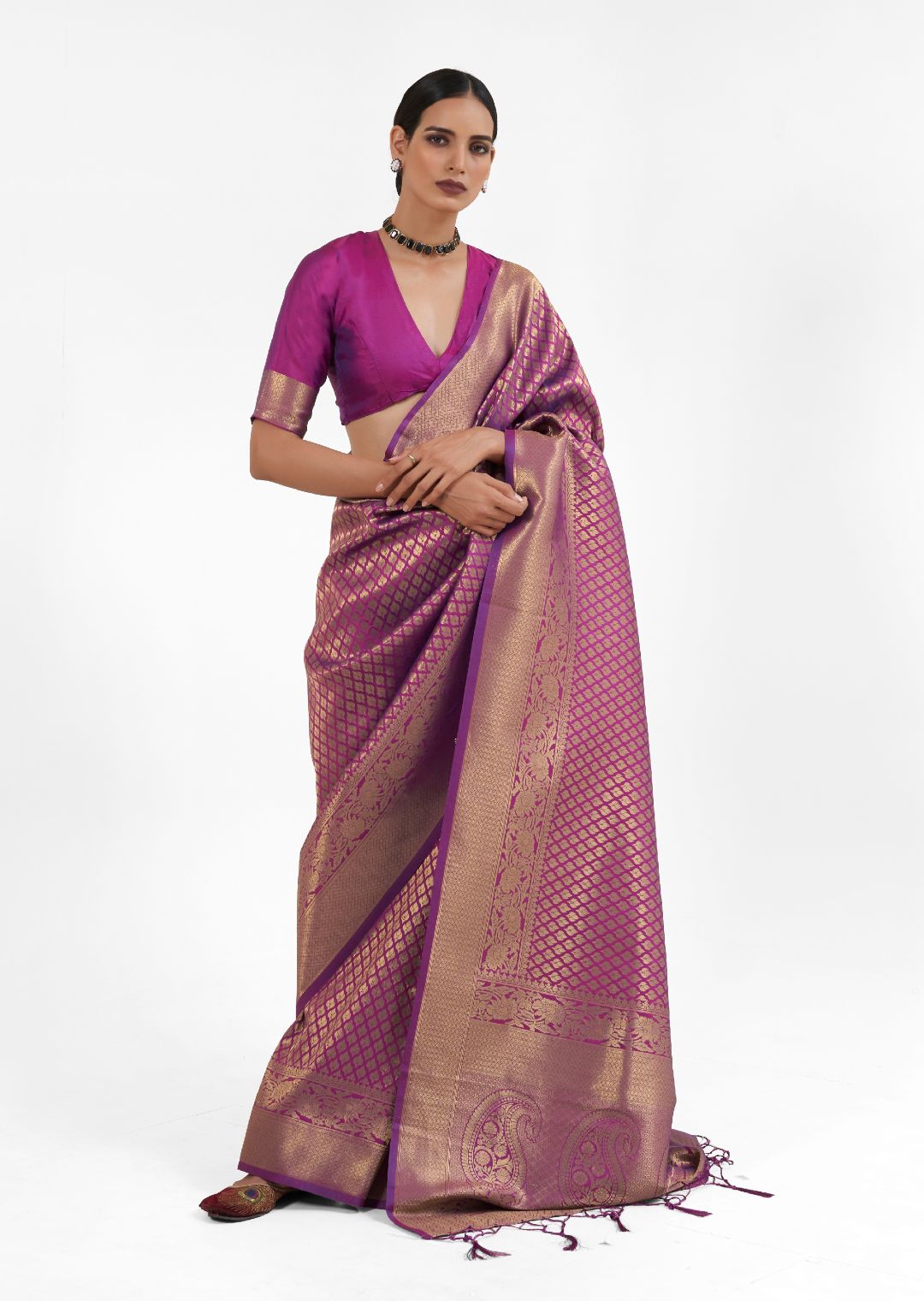 Dark Purple Zari Woven Kanjivaram Silk Saree